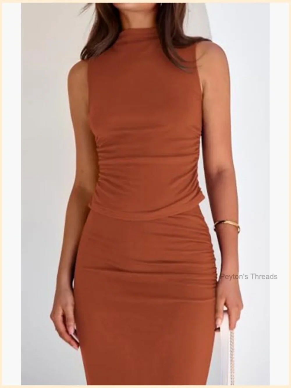 Two Piece Knit Skirt Set Mock Neck Sleeveless Top Maxi Skirt Bodycon Going Out